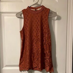 Rust Orange Sleeveless Lace Top